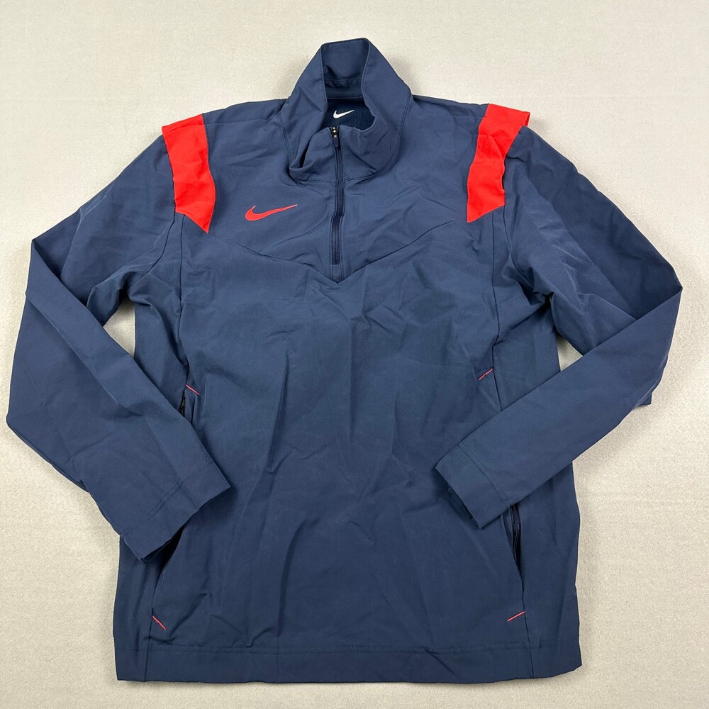 Nike Jacket Men Medium Blue Solid 1/4 Zip Coaches On Field Windbreaker Pocket M